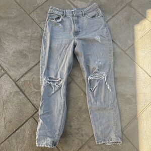 Zara Light Gray Distressed Boyfriend Jeans